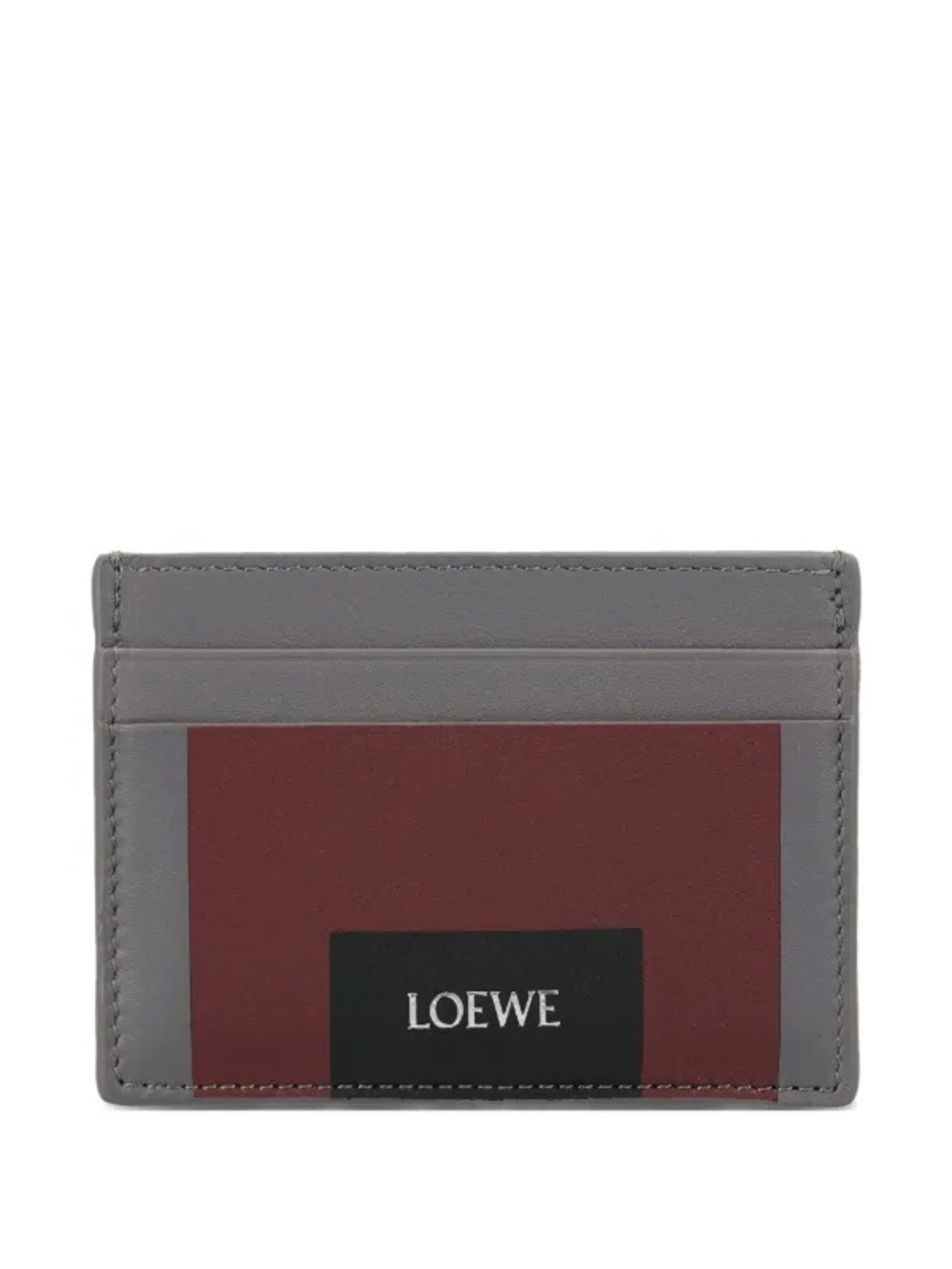 LOEWE Gray and Burgundy Leather Card Case with Black Logo Patch